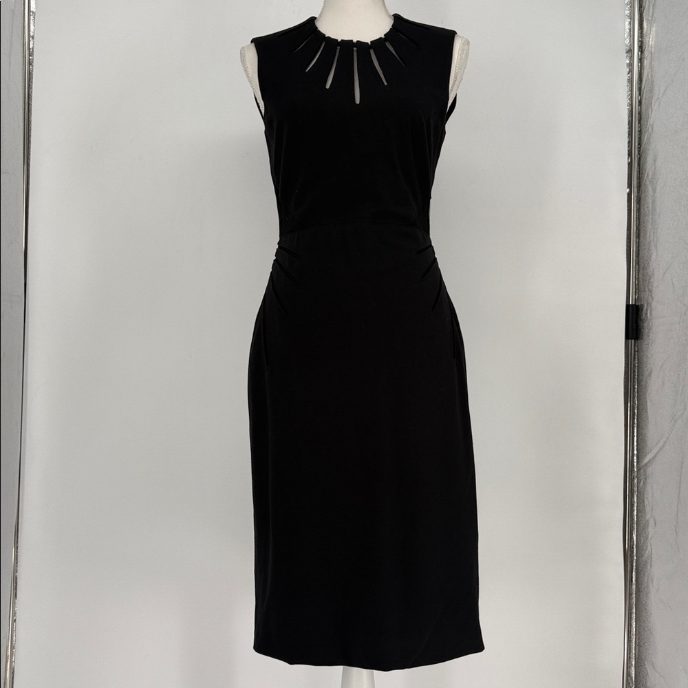 CATHERINE DEANE Size 6 Black Rayon Blend Cut Out Sleeveless Below Knee Dress - Picture 3 of 8